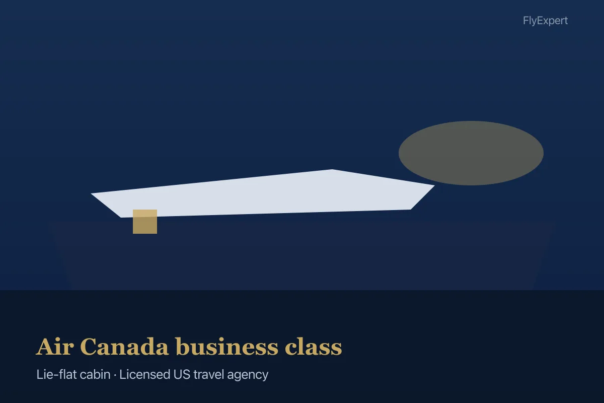 Lie-flat Air Canada business class seat on international overnight flight — FlyExpert licensed US travel agency