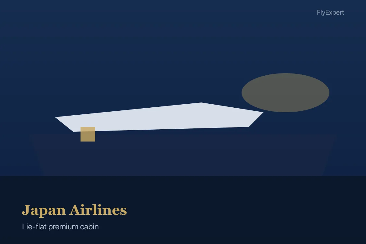 Lie-flat Japan Airlines business class seat on international overnight flight — FlyExpert licensed US travel agency