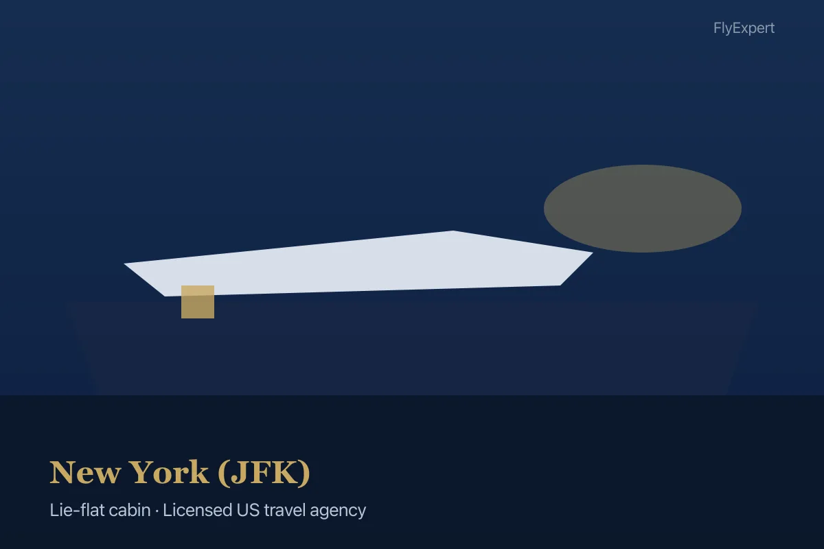 Lie-flat business class seat on long-haul flight departing New York JFK for Europe or A — FlyExpert licensed US travel agency